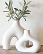 Carrot's Den Donut Vase, Set of 2 - White Large Ceramic Vase - Minimalist Nordic, Hollow | Table Centerpiece, Olive Plant, Wedding, Living Room, Bookshelf, Office, Modern Home, Entryway, Console - color: Warm White
