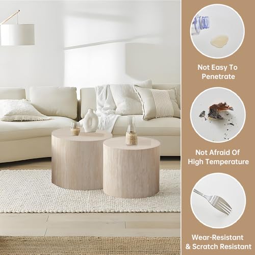 Round Nesting Coffee Table Set of 2 Modern Small Round Coffee Table Travertine Side Table Small End Table Circular Coffee Tables Circle Nested Coffee Tables for Living Room (Travertine) - color: Travertine Regular