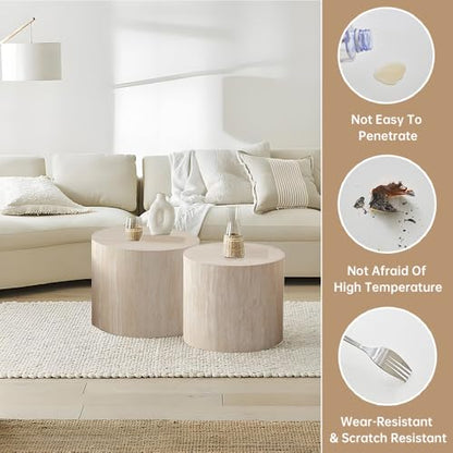 Round Nesting Coffee Table Set of 2 Modern Small Round Coffee Table Travertine Side Table Small End Table Circular Coffee Tables Circle Nested Coffee Tables for Living Room (Travertine) - color: Travertine Regular