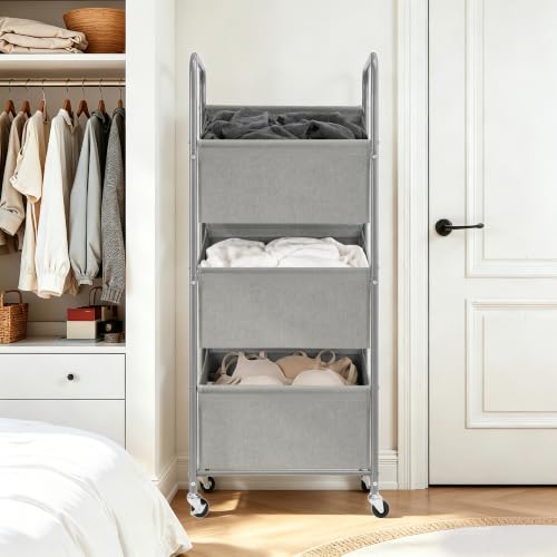STO STO 3-Tier Vertical Rolling Laundry Hamper, Removable Bags, Gray Faric | 120L Capacity, Space-Saving Vertical Design, Rust-Resistant Steel Frame, Lockable Wheels, Ideal for Apartments & Small Spaces - color: Gray Faric, size: 3-Tier