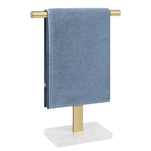 Hand Towel Holder, T-Shape Hand Towel Stand for Bathroom, Hand Towel Rack Bar Standing for Vanity Kitchen Countertop, 304 Stainless Steel, Marble Base (Gold) - color: Gold