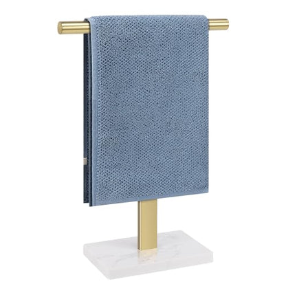 Hand Towel Holder, T-Shape Hand Towel Stand for Bathroom, Hand Towel Rack Bar Standing for Vanity Kitchen Countertop, 304 Stainless Steel, Marble Base (Gold) - color: Gold