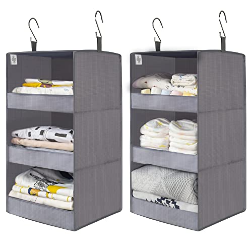 GRANNY SAYS 3-Shelf Closet Organizers and Storage, Foldable Hanging Closet Organizer, Hanging Closet Shelves with 2 Metal Hooks, Leak-Proof Closet Hanging Organizer for Locker & Camper, Gray, 2-Pack - color: 3-shelf Ash Gray, size: 2-Pack