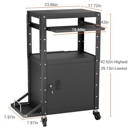 Mobile AV Cart with Side Shelves, Rolling Computer Cart Height Adjustable Rolling Media Utility Cart with Pullout Keyboard Tray Extra Storage Space, 4 Outlets, Perfect for Home or Office Use - size: Style5 24x18Wx42H