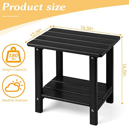 Apolimi Adirondack Outdoor Side Table, 2-Tier Sturdy Patio End Table Weather Resistant, 16.5" Solid Side Table for Patio, Pool, Porch - color: Black