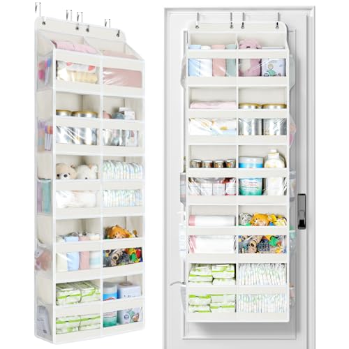 Yecaye 5-Tier Over The Door Organizer Dual-Column, 80lbs Load Extra Large Over the Door Storage of 10 Compartments, Heavy Duty Door Organizer Hanging for Dorm Bathroom Pantry, Cream White 2 Pack - color: Cream White, size: 2 Pack 5 Tier