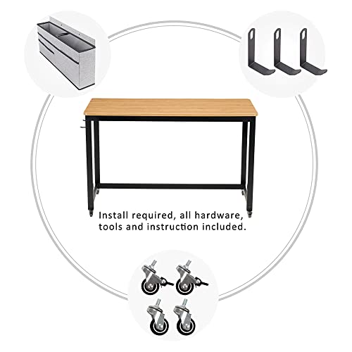 AHB 55" Rolling Computer Desk with 4 Smooth Wheels, Simple Style Mobile Writing Desk Home Office Study Table Movable Workstation with Metal Frame - color: Natural, size: 55"