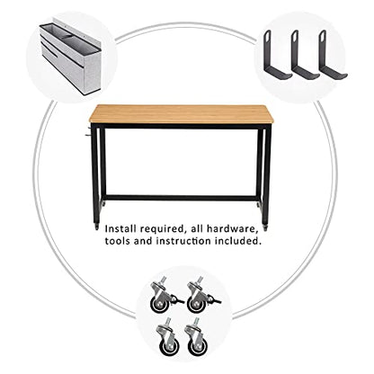 AHB 55" Rolling Computer Desk with 4 Smooth Wheels, Simple Style Mobile Writing Desk Home Office Study Table Movable Workstation with Metal Frame - color: Natural, size: 55"