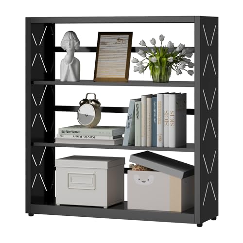 SteeLoong 3 Tier Bookcase,Industrial Bookshelf,34" Black Metal Wide Bookshelf with Adjustable Feet and Adjustable Shelves,Home Office Bookcase Shelf Storage Organizer for Living Room、Kitchen - color: Black, size: 3-Tier 31"W