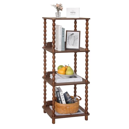 Fultyle Small Book Shelf, 4-Tier Wood Bookshelf with Storage, Short Bookcase Display Shelves for Small Spaces, Bedroom, Living Room and Office with Solid Wood Legs (Walnut Brown) - color: Walnut Brown