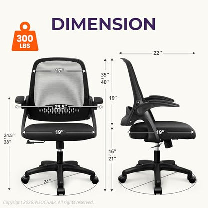 NEO CHAIR Office Desk Chair Computer Gaming Ergonomic Lumbar Back Support with Flip-up Padded Armrest Adjustable Height and Wheels for Home Vanity Bedroom Study (All Black) - color: All Black