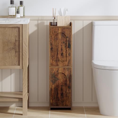 Hzuaneri Bathroom Storage Cabinet, Small Corner Floor Cabinet with 2 Doors and Adjustable Shelf, Narrow Toilet Paper Cabinets, Bathroom Organizer for Small Spaces, 7.9"D x 7.9"W x 29.5"H Rustic Brown - color: Rustic Brown, size: 7.9"D x 7.9"W x 29.5"H