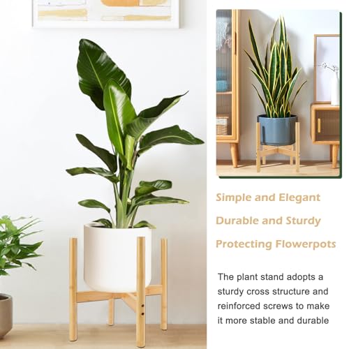 RETON Wood Plant Stand Indoor, Mid Century Modern Indoor Plant Stand, Wooden Plant Holder, Modern Bamboo Flower Pot Stand for Indoor, Outdoor, Garden, Yard, Office (13in, Large) - size: Large