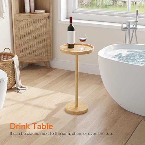 HOOBRO Small Round Side Table, Bamboo Drink Table, Coffee Martini Table with Pedestal Accent for Small Spaces in Living Room, Bedroom, Sofa Couch, Natural YL235BZ01 - color: Natural