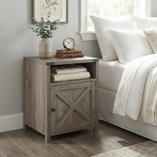 Rainbow Sophia Nightstand, Farmhouse Bedside Table with Cabinet and Shelves, 18 x 18 x 24 Inches, Washed Oak - color: Washed Oak