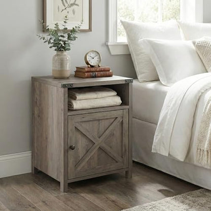 Rainbow Sophia Nightstand, Farmhouse Bedside Table with Cabinet and Shelves, 18 x 18 x 24 Inches, Washed Oak - color: Washed Oak