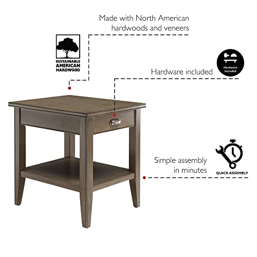 Leick Home Laurent End Table, Solid Wood, with Shelf and Drawer, Smoke Gray, 10507-GR - color: Gray / Pewter