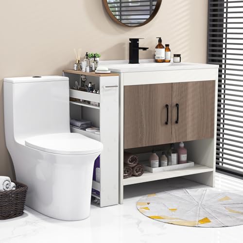 SlickBlue Rolling Serving Cart Narrow with Open Shelves for Kitchen Bathroom Living Room - color: White