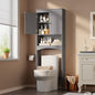 Gizoon Over The Toilet Storage Cabinet with Adjustable Shelf and Double Doors, Bathroom Space Saver Organizer Above Toilet with Open Shelf, Taller Wooden Free Standing Toilet Rack -Grey - color: Grey