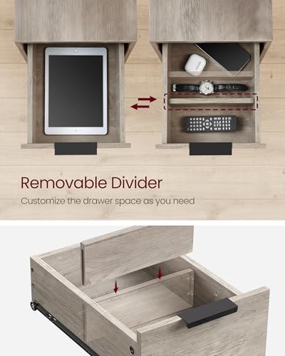 VASAGLE Side End Table with Charging Station, Slim Nightstand with 2 Drawers, Narrow Bedside Table for Living Room, Small Spaces, Heather Greige and Ink Black ULET321B02V1S - color: Heather Greige + Ink Black, size: 23.6"D x 11.8"W