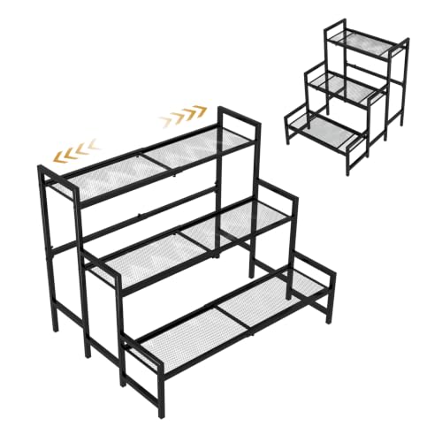 3-Tier Expandable Metal Plant Stand, Adjustable Stair Rack | Expandable 3-tier stair style,Adjustable heavy-duty metal frame, Indoor/outdoor patio, balcony, garden,flower pot organizer - color: Black, size: Expandable 3-Tier