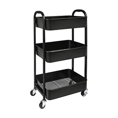 3-Tier Rolling Utility Cart with Caster Wheels,Easy Assembly, for Kitchen, Bathroom (Black) - color: Black, size: 3-Tier Standard Cart