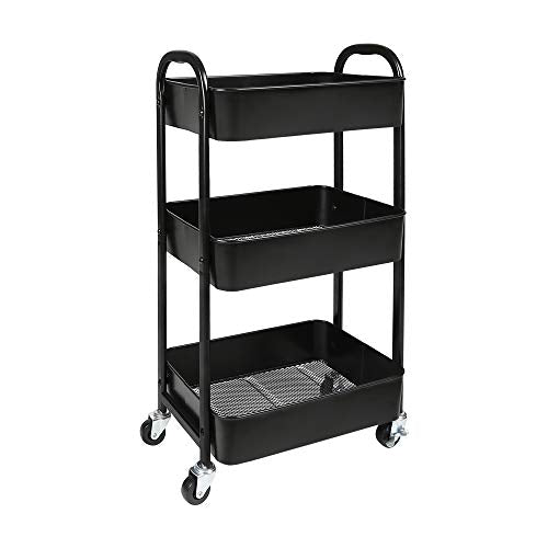 3-Tier Rolling Utility Cart with Caster Wheels,Easy Assembly, for Kitchen, Bathroom (Black) - color: Black, size: 3-Tier Standard Cart