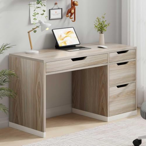 MaverickFurni 48 Inch Computer Desk with 4 Drawers, Light Walnut | 4 storage drawers, workspace for bedrooms and home offices, suitable for computer work, writing, and study - color: Light Walnut, size: 48 Inch