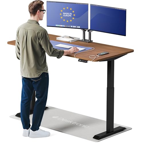 Desktronic HomeOne Standing Desk 60x30 — Ergonomic Sit Stand Home Office Desk, Made in Europe, Electric Dual Motor Height Adjustable, USB & USB-C Charging, Wobble-Free, Touchscreen, 3 Memory Presets - color: Black + Walnut, size: 60 x 30 in