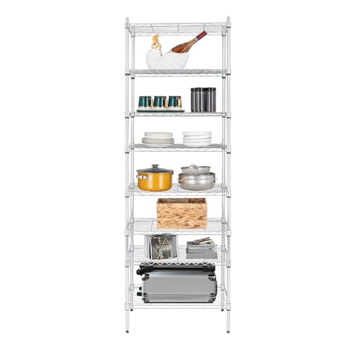 8-Tier Wire Shelving Unit, Adjustable Heavy Duty Storage Rack with Leveling Feet, Freestanding Standing Shelf Organizer, for Kitchen Pantry Garage, Chrome - color: Chrome, 8 Tier-70.87"