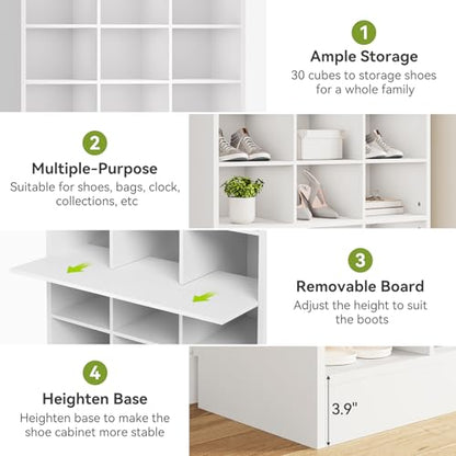 LITTLE TREE 70.9" Tall Shoe Rack, 10-Tier Freestanding Shelf, Max. Store 30 Pairs, Shoe Cabinet Organizer for Living Room, Entryway, Cloakroom, White - color: White