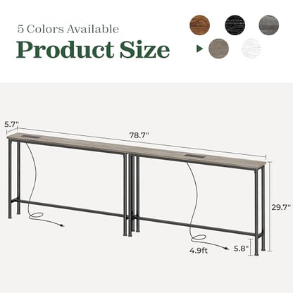 SUPERJARE 78.8 Inch Narrow Console Table with Outlet, Sofa Tables, Behind Couch Table, Long Entryway Tables with Charging Station, for Living Room, Oak - color: Oak, size: 5.7''D x 78.7''W x 29.7''H