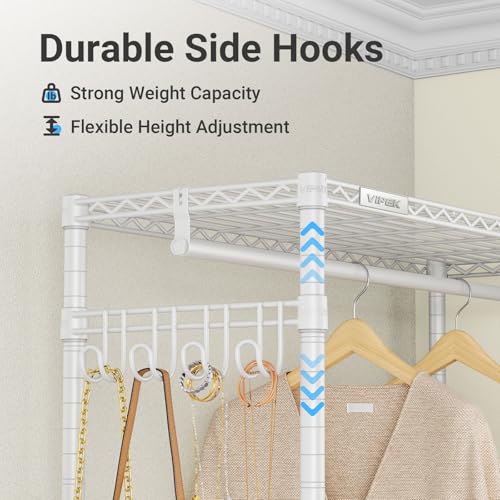 VIPEK R2 Medium Heavy Duty Clothes Rack Rolling Clothing Rack Adjustable Metal Wire Shelving Portable Closets with Double Hanging Rods, Side Hooks, Freestanding Closet Racks Wardrobe, White - color: White, size: R2 Medium