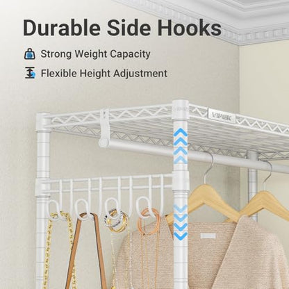 VIPEK R2 Medium Heavy Duty Clothes Rack Rolling Clothing Rack Adjustable Metal Wire Shelving Portable Closets with Double Hanging Rods, Side Hooks, Freestanding Closet Racks Wardrobe, White - color: White, size: R2 Medium