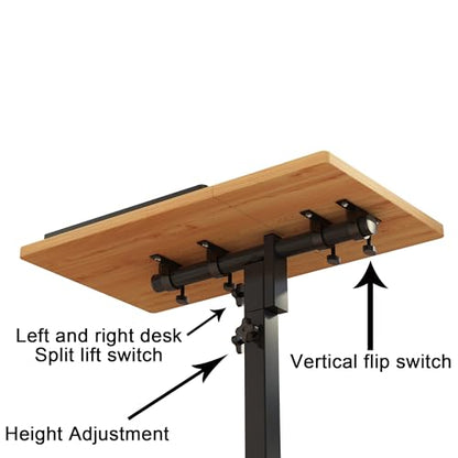 TigerDad Mobile Adjustable Height Laptop Stand PC Computer Portable Notebook Swivel Laptop Desk Rolling Table Desk Cart Tiltable with Wheels Casters& Mouse Pad Table - color: Wood