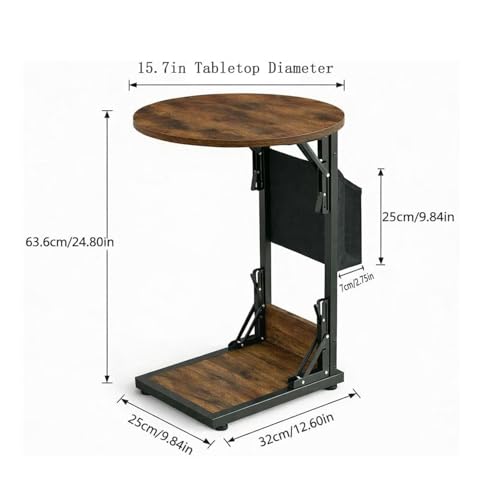 Foldable C Shaped End Table, 15.7" Couch Side Table with Storage Pocket, Slides Under Sofa