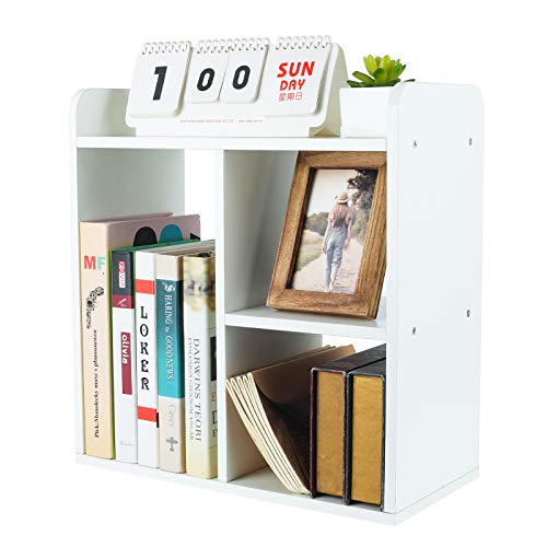PAG Desktop Shelf Freestanding Wood Small Bookshelf Desk Supplies Organizers and Accessories Storage Display Rack Office Decor for Women, White - color: White, size: Style 2