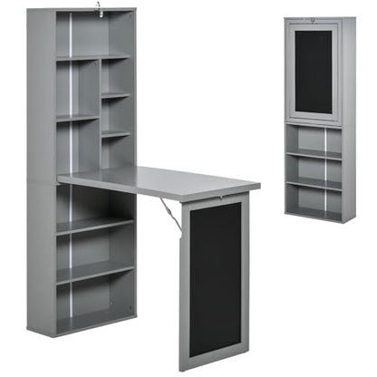 Fold Out Desk with Blackboard, Convertible Foldable Wall Desk with Side Shelf for Home Office Living Room Bedroom, Space-Saving