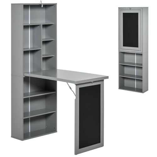 Fold Out Desk with Blackboard, Convertible Foldable Wall Desk with Side Shelf for Home Office Living Room Bedroom, Space-Saving