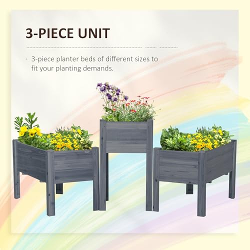 Outsunny Raised Garden Bed Set of 3, Wooden Elevated Planter Box with Legs and Bed Liner, for Backyard and Patio to Grow Vegetables, Herbs, and Flowers, Gray - color: Gray, size: 1.65' x 1.65' x 2.81'