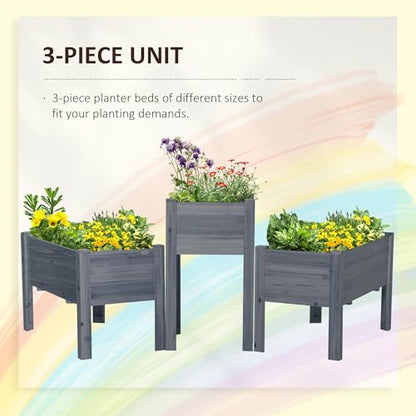 Outsunny Raised Garden Bed Set of 3, Wooden Elevated Planter Box with Legs and Bed Liner, for Backyard and Patio to Grow Vegetables, Herbs, and Flowers, Gray - color: Gray, size: 1.65' x 1.65' x 2.81'