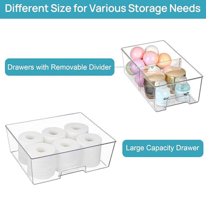 Vtopmart Clear Stackable Storage Drawers, 3 Pack Wide Organizer Set | Wide and Small Pull-Out PET Drawers with Stackable Design for Bathroom Organization, Cabinets, Closets, Pantry and Medicine - style: 1 Wide+2 Small