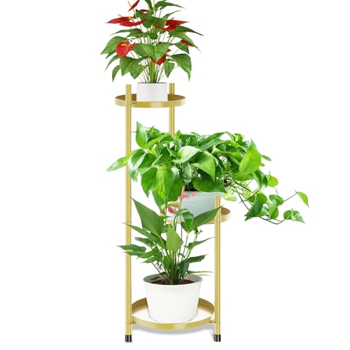 3 Tier Plant Stand Indoor Tall, Black Corner Tiered Round Plant Stand for Indoor Multiple Plants, Metal Flower Pot Stands Outdoor Holders Plant Shelf Display Rack for Balcony Living Room (3 Tier-Golden) - color: 3 Tier-Golden