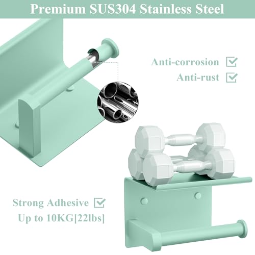 Toilet Paper Holder with Shelf Wall Mounted Toilet Paper Roll Dispenser | Heavy Duty Stainless Steel Mint Green - color: K-mint Green