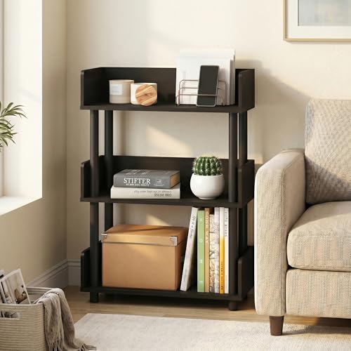 3-Tier Storage Shelves with Side Panels, Open Shelves Book Shelf with Rounded Corner Top Edges, Display Shelf for Organization and Storage, Home Office, Living Room, Espresso - color: Espresso, size: 3 Tier