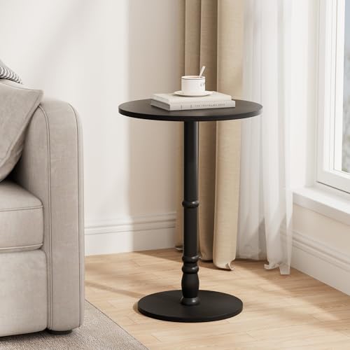 Homleke 16" Round Side Table with Solid Wood Pillar, Large Drink Table | Accent Table for Sofa Side, Wood Top & Base, Easy Assembly, Living Room, Bedroom, Office, Black - color: Black