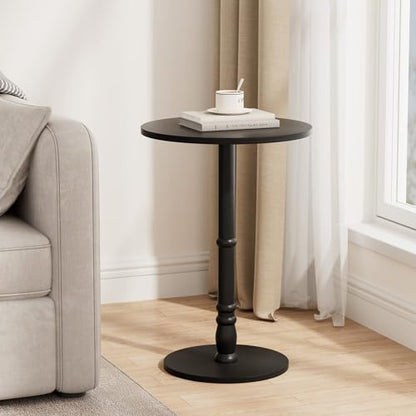 Homleke 16" Round Side Table with Solid Wood Pillar, Large Drink Table | Accent Table for Sofa Side, Wood Top & Base, Easy Assembly, Living Room, Bedroom, Office, Black - color: Black
