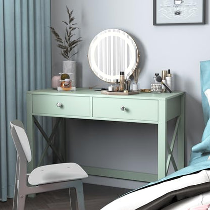 WiberWi Home Office Desk with Drawers, Modern Writing Computer Desk for Bedroom, Small Makeup Vanity Table Study Table for Home Office,Green - color: Green