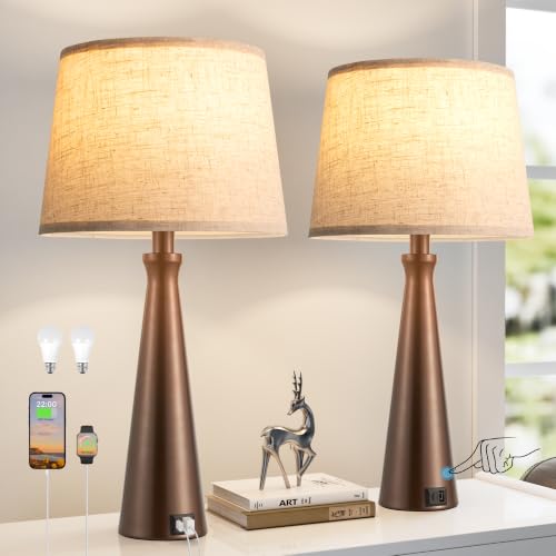Seealle Modern Table Lamps Set of 2 - Touch Bedside Lamp for Nightstand with Dual USB C+A,3-Way Dimmable Brown Nightstand Lamps for Living Room Bedroom End Table with Beige Shade(Bulb Included) - color: I. Brown-Beige