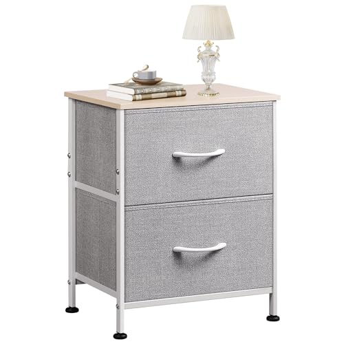 WLIVE Night Stand, Gray Nightstand with 2 Fabric Drawers, Small Dresser for Bedroom, Closet, College Dorm, End Table Side Furniture, Wood Top, Light Grey - color: Light Grey, size: 11.8"D x 15.7"W x 20.9"H